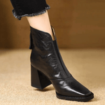 Women’s Front Zip Square Toe Block Heel Ankle Boots