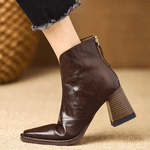 Women’s Front Zip Square Toe Block Heel Ankle Boots