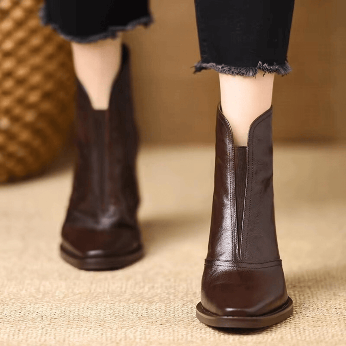 Women’s Front Zip Square Toe Block Heel Ankle Boots