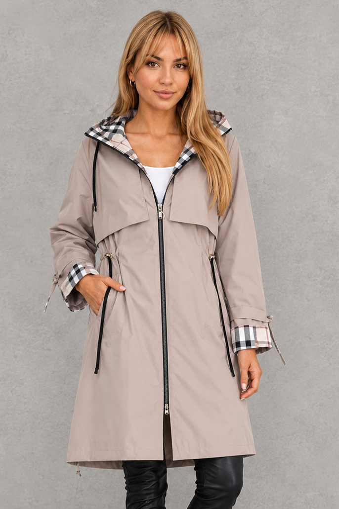 Women's Front Zipper Hooded Waterproof Rain Jacket