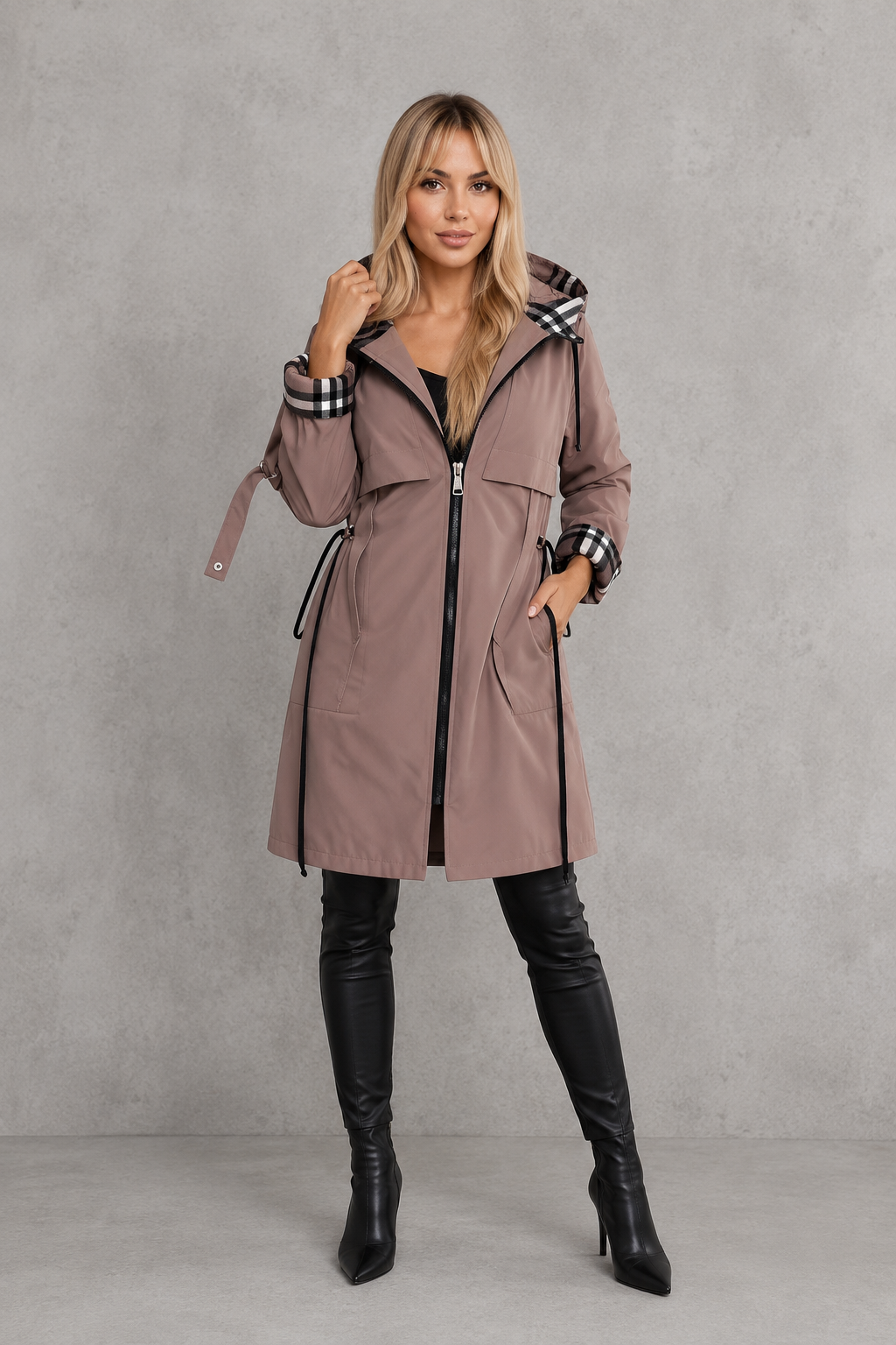 Women's Front Zipper Hooded Waterproof Rain Jacket
