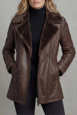 Women's Fur-Collar Zip-Front Faux Leather Jacket