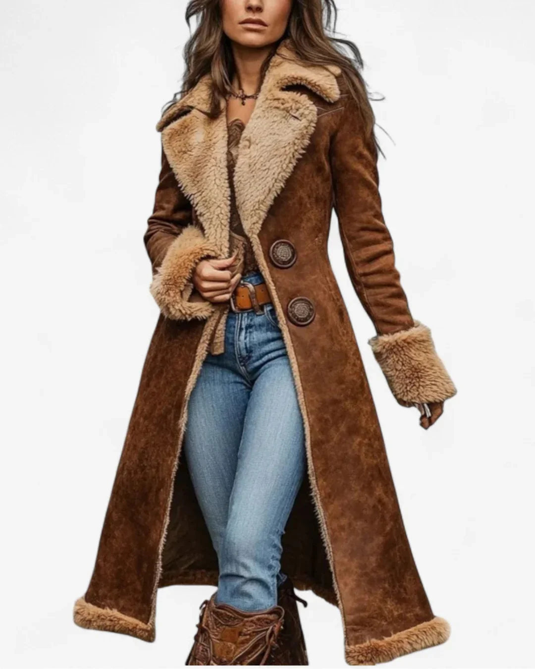 Women's Fur-Trim Long-Sleeve Coat