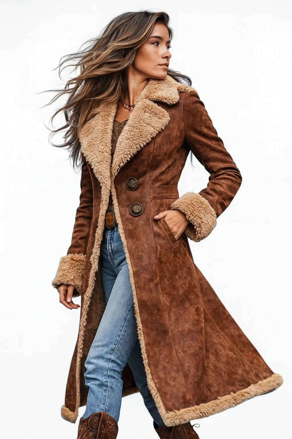 Women's Fur-Trim Long-Sleeve Coat