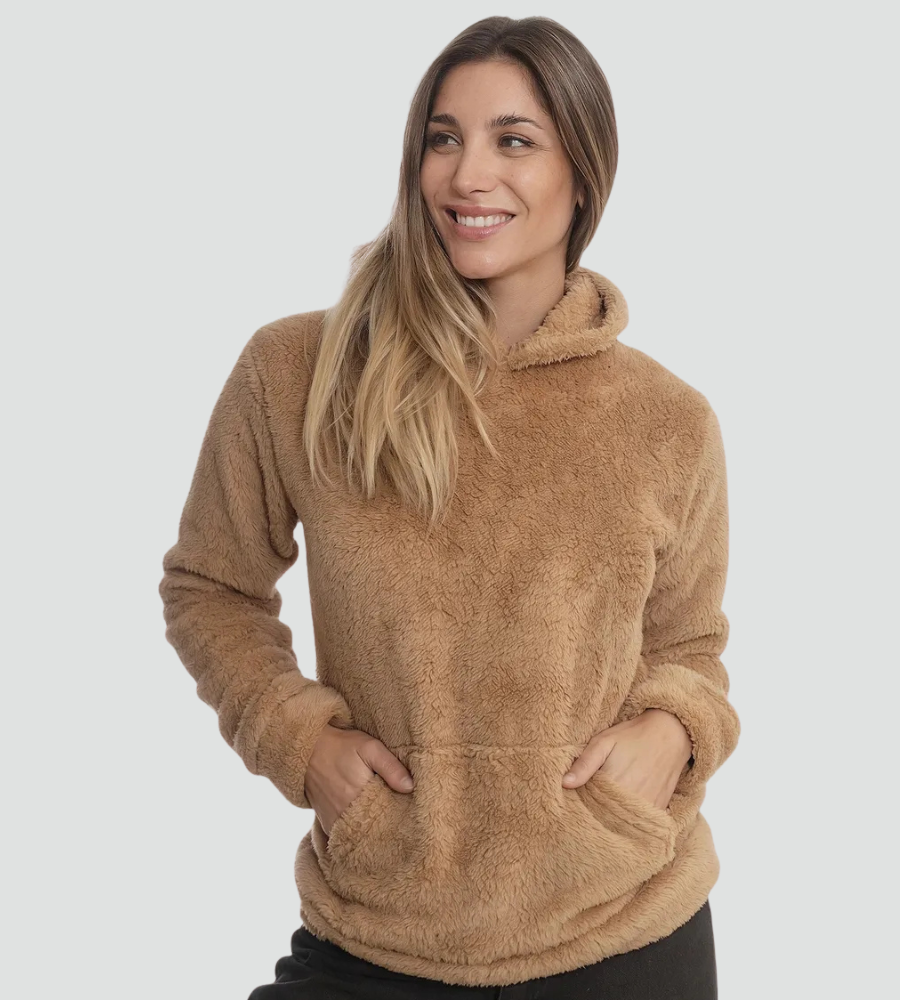 Women's Fuzzy Kangaroo-Pocket Pullover Fleece Hoodie