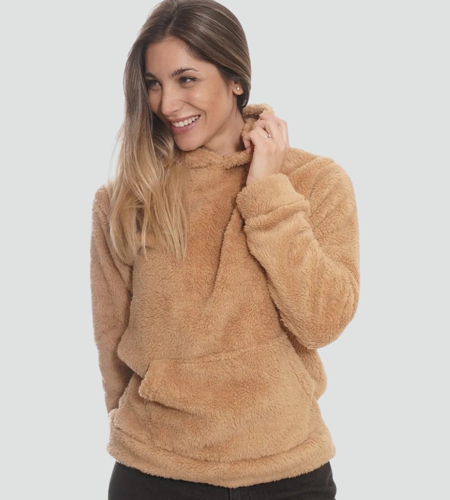 Women's Fuzzy Kangaroo-Pocket Pullover Fleece Hoodie