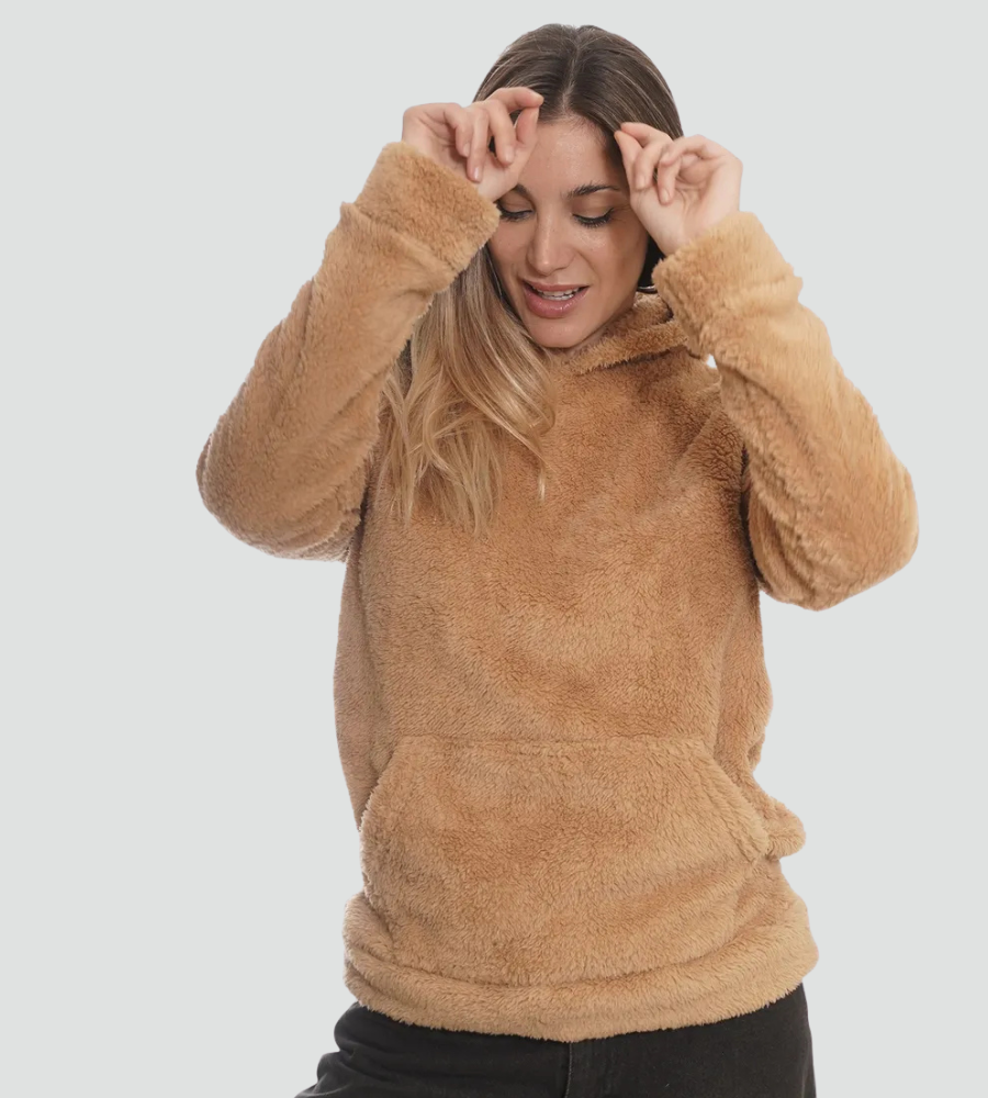 Women's Fuzzy Kangaroo-Pocket Pullover Fleece Hoodie