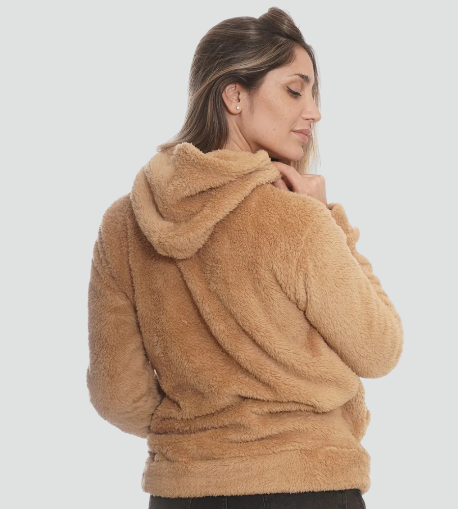 Women's Fuzzy Kangaroo-Pocket Pullover Fleece Hoodie