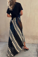 Women's Geometric Striped High Rise Asymmetrical Hem Maxi Skirt