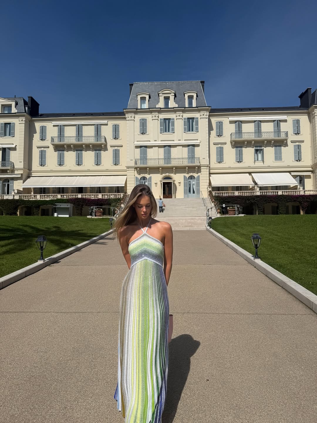 Women's Halter Multicolor Pattern Vertical Stripes Maxi Dress