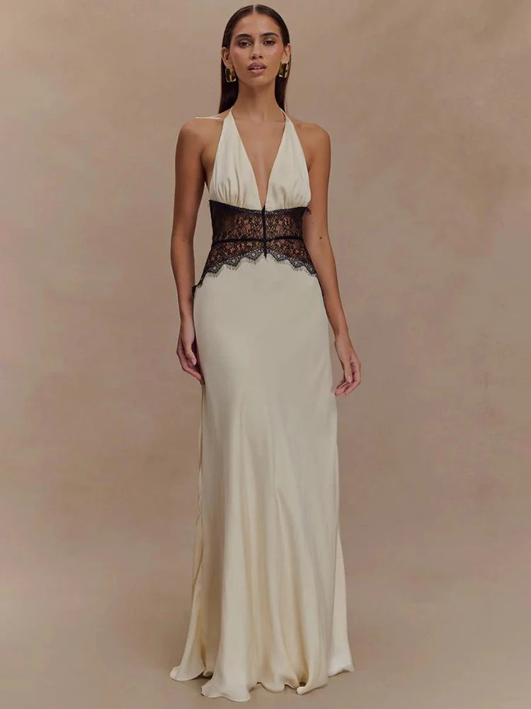 Women's Halter Neck Floor Length Maxi Dress