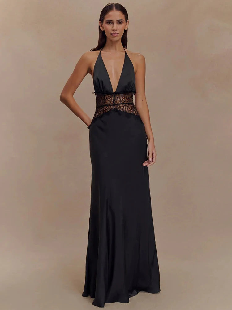 Women's Halter Neck Floor Length Maxi Dress