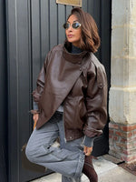 Women’s High Neck Zip Front Leather Look Jacket