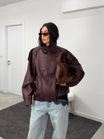 Women’s High Neck Zip Front Leather Look Jacket