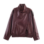 Women’s High Neck Zip Front Leather Look Jacket