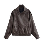 Women’s High Neck Zip Front Leather Look Jacket