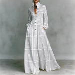 Women's High Waist Printed Long Sleeve Shirt Maxi Dress