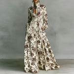 Women's High Waist Printed Long Sleeve Shirt Maxi Dress