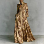 Women's High Waist Printed Long Sleeve Shirt Maxi Dress