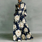Women's High Waist Printed Long Sleeve Shirt Maxi Dress