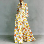 Women's High Waist Printed Long Sleeve Shirt Maxi Dress