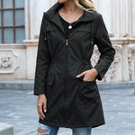 Women's Hooded Drawstring Waterproof Rain Jacket