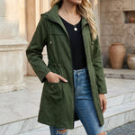 Women's Hooded Drawstring Waterproof Rain Jacket