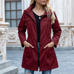Women's Hooded Drawstring Waterproof Rain Jacket