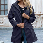 Women's Hooded Drawstring Waterproof Rain Jacket