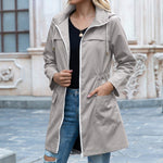 Women's Hooded Drawstring Waterproof Rain Jacket