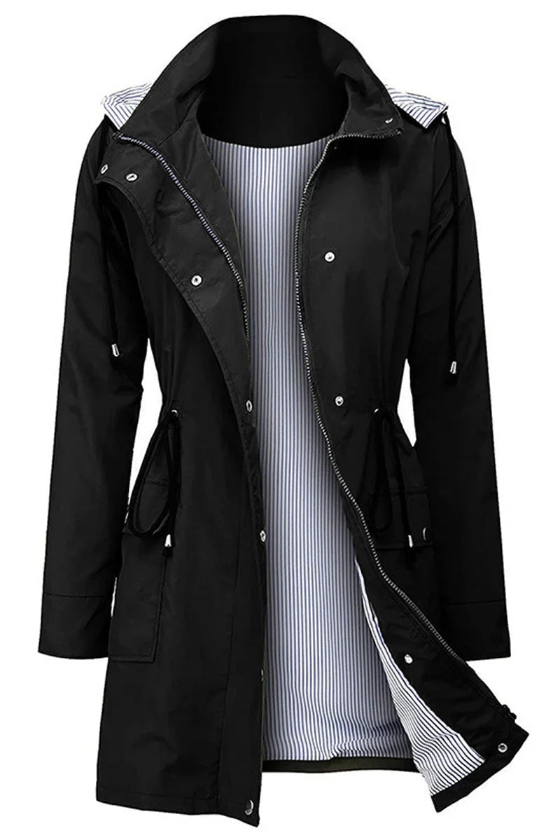 Women's Hooded Drawstring Weatherproof Rain Jacket