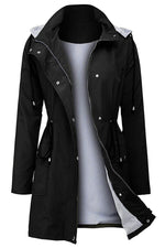 Women's Hooded Drawstring Weatherproof Rain Jacket