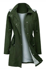 Women's Hooded Drawstring Weatherproof Rain Jacket