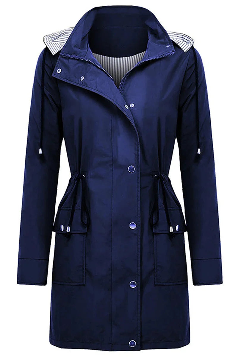 Women's Hooded Drawstring Weatherproof Rain Jacket