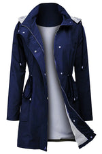 Women's Hooded Drawstring Weatherproof Rain Jacket