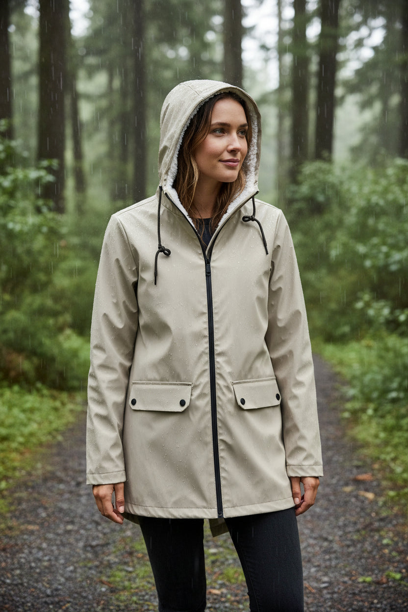 Women's Hooded Fleece-Lined Rain Jacket
