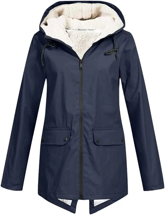 Women's Hooded Fleece-Lined Rain Jacket