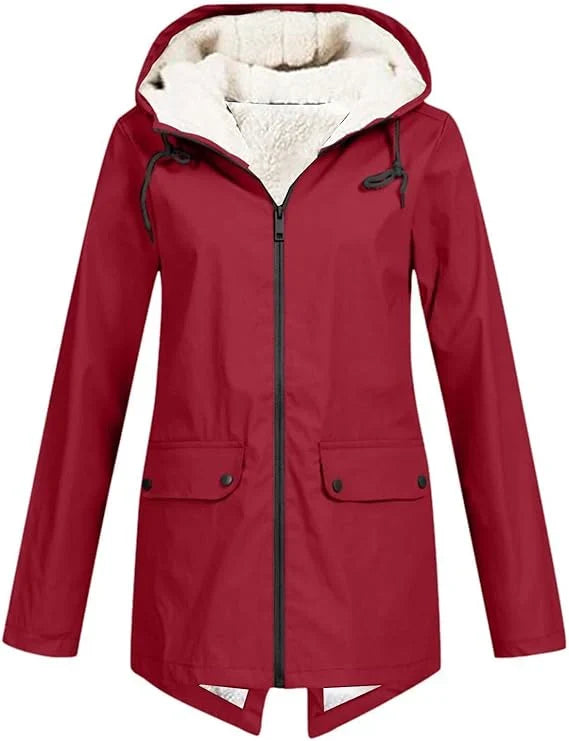 Women's Hooded Fleece-Lined Rain Jacket