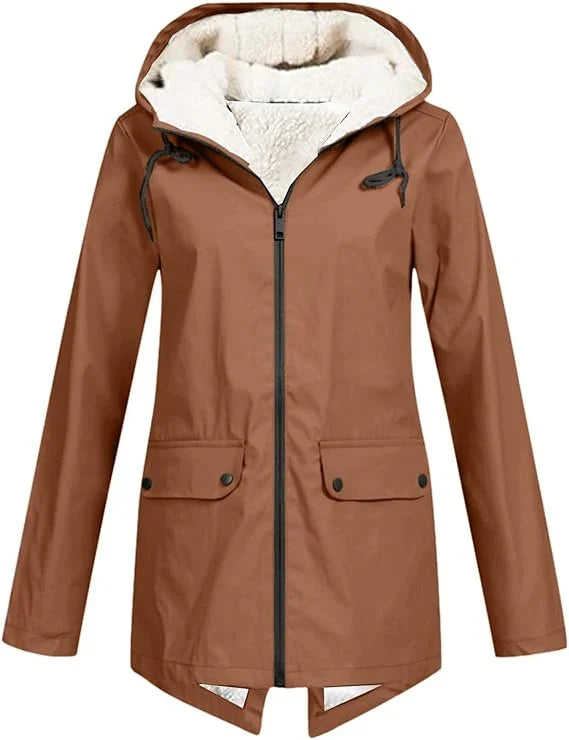 Women's Hooded Fleece-Lined Rain Jacket