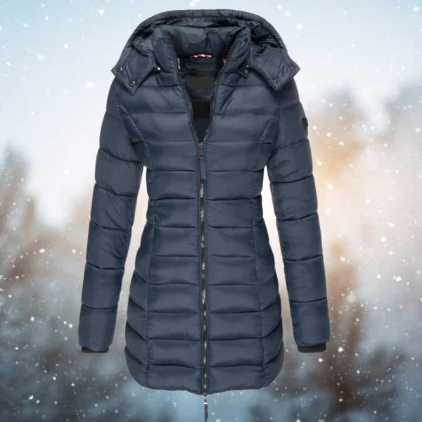 Women's Hooded Quilted Zip-Front Long Sleeve Puffer Jacket