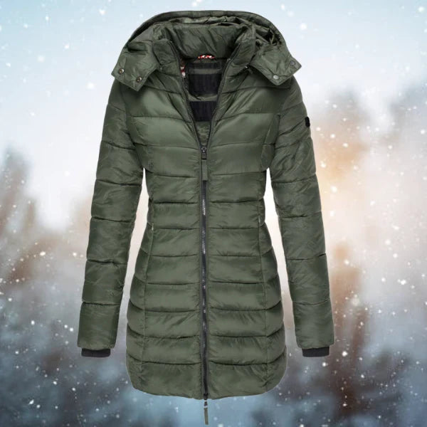 Women's Hooded Quilted Zip-Front Long Sleeve Puffer Jacket