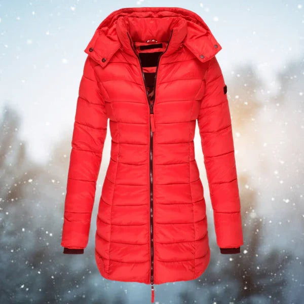 Women's Hooded Quilted Zip-Front Long Sleeve Puffer Jacket