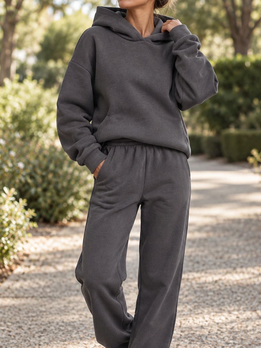 Women's Hooded Top Gathered-Waist Loungewear Set