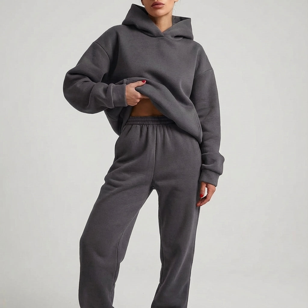 Women's Hooded Top Gathered-Waist Loungewear Set