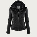 Women's Hooded Zip-Front Motorcycle Leather Jacket