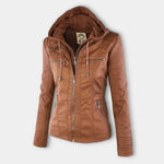 Women's Hooded Zip-Front Motorcycle Leather Jacket