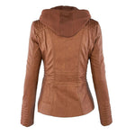 Women's Hooded Zip-Front Motorcycle Leather Jacket