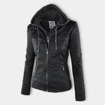 Women's Hooded Zip-Front Motorcycle Leather Jacket