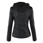 Women's Hooded Zip-Front Motorcycle Leather Jacket