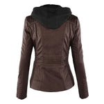 Women's Hooded Zip-Front Motorcycle Leather Jacket